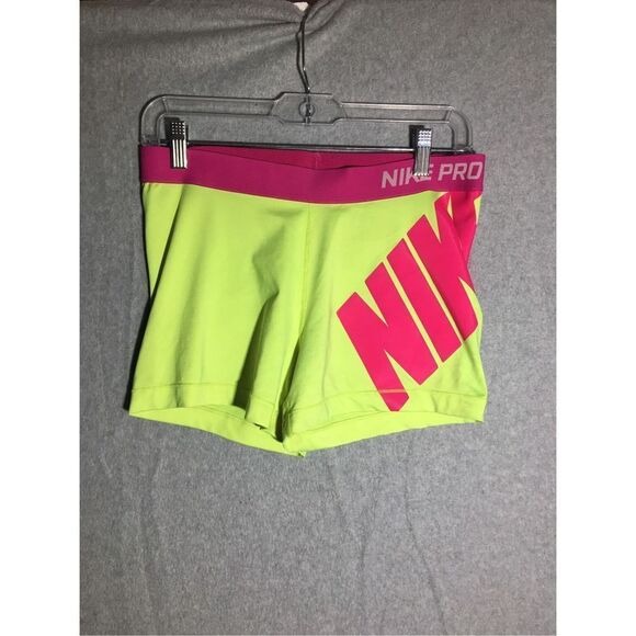 Nike Pants - Womens Nike Pro Shorts Neon Yellow Pink Athletic Casual Running Athleisure